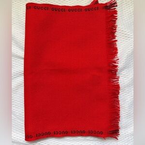 Gucci Vibrant Red Wool Scarf with Fringe